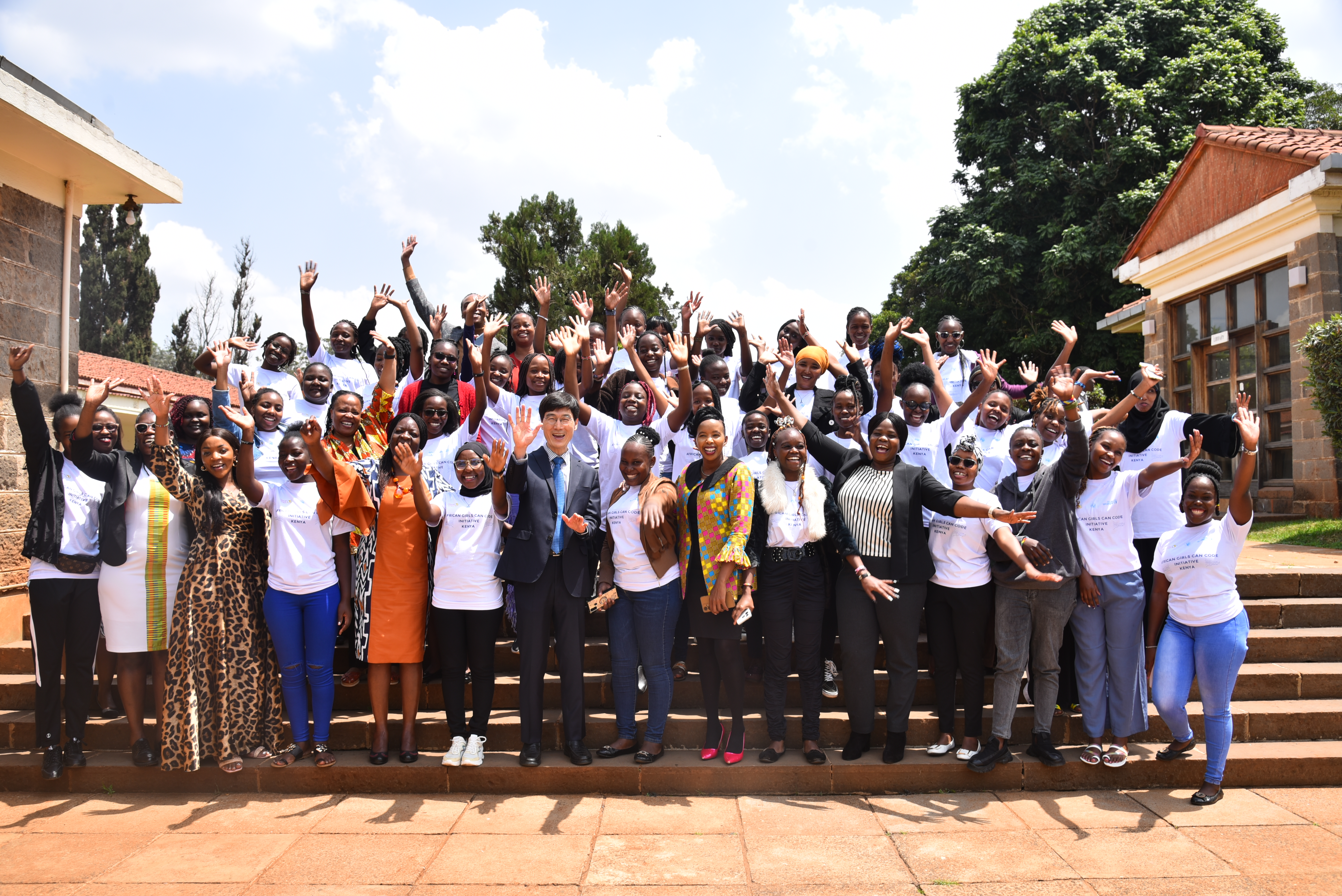 Students and AGCCI partners group photo during Kenya's first coding camp. Photo: UN Women/Luke Horswell