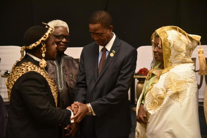 His Excellency President Lungu of Zambia, the African Union Champion for ending child marriage interacts with traditional leaders 