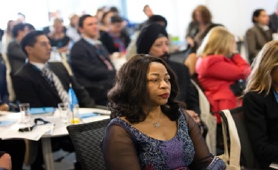 Ms. Folorunsho Alakija (Nigeria) attending UN Women Breakfast Forum. Photo: UN Women/Ryan Brown