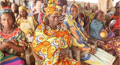 Cross section of women refugees being sensitized at the Social Cohesion Space on GBV at the Gado refugee site in East Cameroon