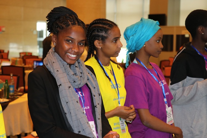 Darlene Horta, participant from Cape Verde smiles at the camera during a team building session of the first Africa Girls Can Code camp held in Ethiopia. Photo: UN Women/ Faith Bwibo