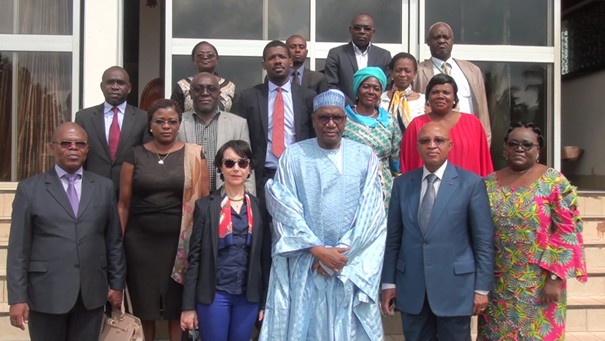 Mrs. Hind JALAL,  Deputy Representative of UN Women Cameroon, along with Mr. Moussa AOUDOU, S.G. of MINPROFF & Mr. Joseph TEDOU, Director of NSI (centre)  and the members of the Interministerial Committee on Gender Statistics in Cameroon for the family picture. Photo Credit: MINPROFF.
