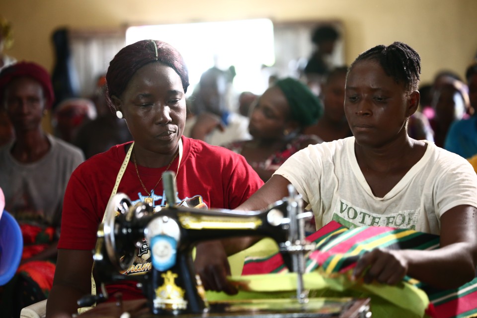 Members of the National Rural Women Structure of Liberia who benefitted from the women’s economic empowerment programs showcase their skills