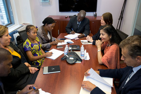 Raquelina meets with members of UN Women's Senior Management Team. Photo: UN Women/Ryan Brown