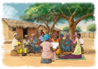 Illustration of a community meeting in Tanzania