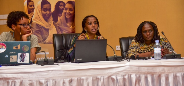 Participants presenting at the Conference with Sudanese women leaders Leaders to Influence the Peace Process and Support Coalition Building in Kampala, Uganda in October 2023
