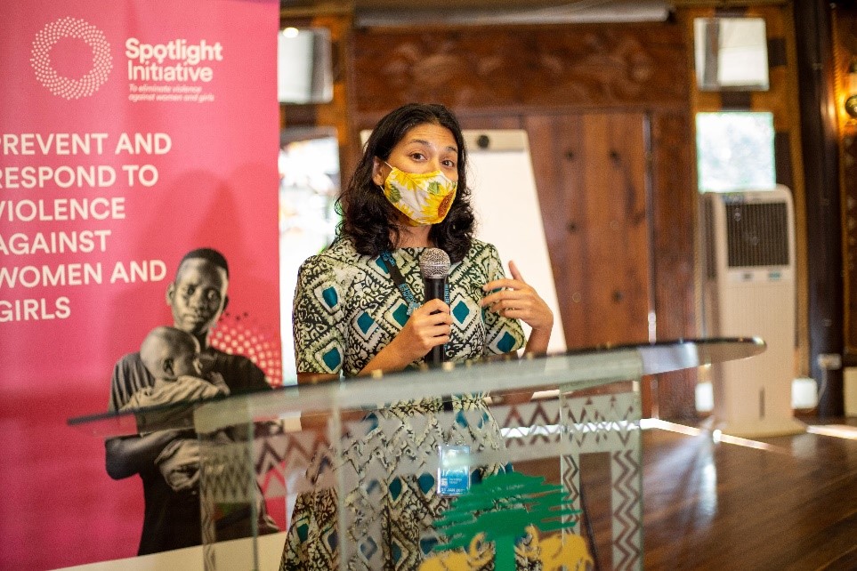 Sunita Caminha, Policy Specialist EVAW at UN Women, delivering the opening remark - Violence Against Women and Girls (VAWG) data coordination training. Feb 22, 2022, Nairobi Kenya