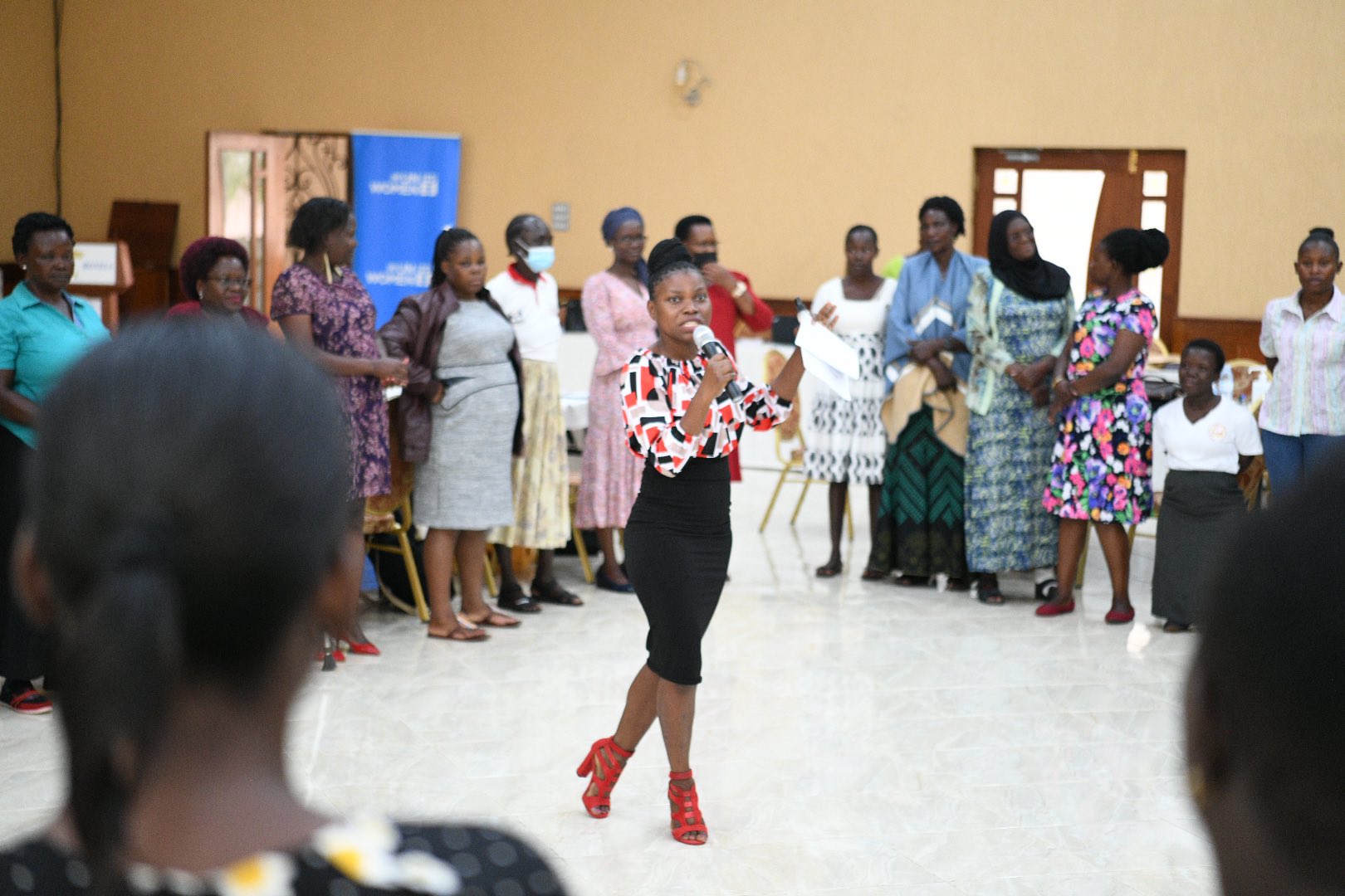 Annet Nakaliti (UN Women Uganda Monitoring and Evaluation Officer) takes the women’s movement participants through an exercise on the third day of the workshop 
