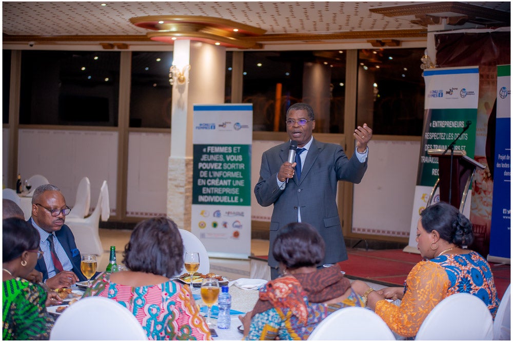 Intervention du Coordonnateur national du PADMPME lors du diner de plaidoyer. Photo © ONU Femmes