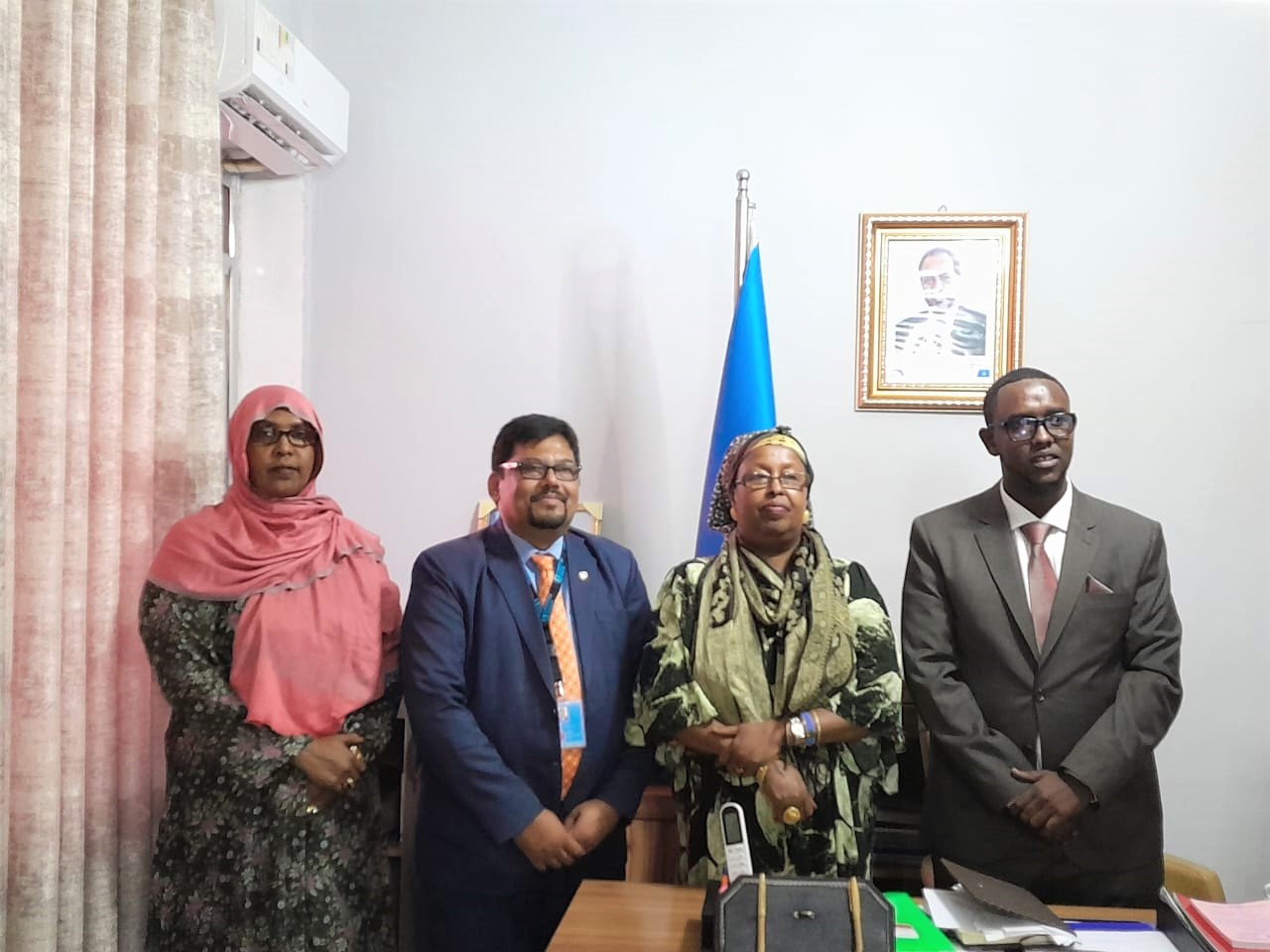 Assistant Minister Amina Hassan, UN Women Country Program Manager Dr.Syed Sadiq, Minister Women and Human Rights Development Somalia and Assistant Minister Abdihakim Jimlale Aden
