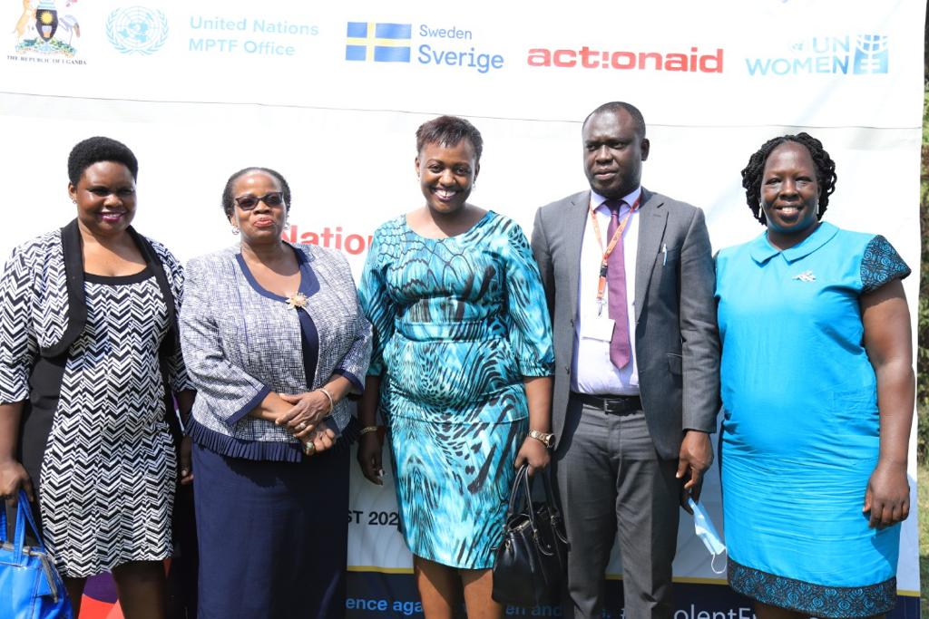 (L-R) Lucia Kabagere, Women in Development Officer (MGLSD), Angela Nakafeer Commissioner (MGLSD), Ariiho Sheila, Senior Women in Development Officer,  Frank Mugabi Communication and Publicity Officer (MGLSD) and Grace Odeke Ikirimat, Programme Officer UNFPA