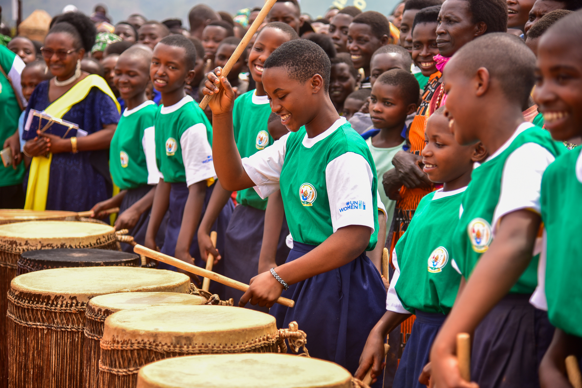 A group of young drummers performing at the International Rural Women’s Day celebration in Huye district. Photo: UN Women/James Ochweri