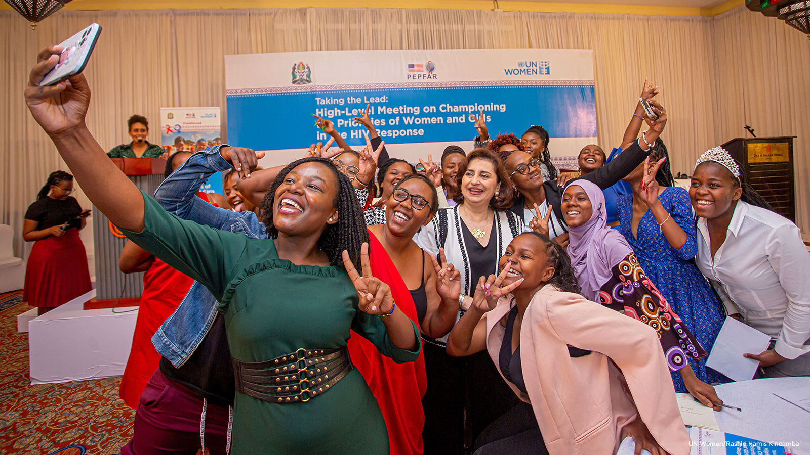 A selfie moment with emerging young leaders, beneficiaries of UN Women programme on young women’s leadership in the HIV response. Photo: UN Women/Rashid Hamis Kindamba 
