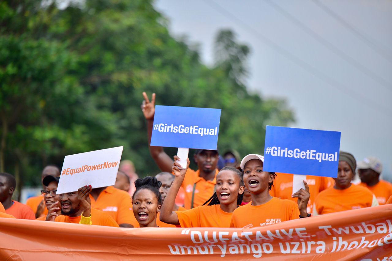 Activists during the 16days of activism solidarity run in Kigali on December 12, 2022. Photo credit: UN Women/Pearl Karungi.