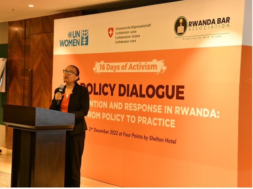 Ms. Tikikel Tadele, UN Women Program Management Specialist speaking at the GBV policy dialogue. Photo: UN Women/Pearl Karungi
