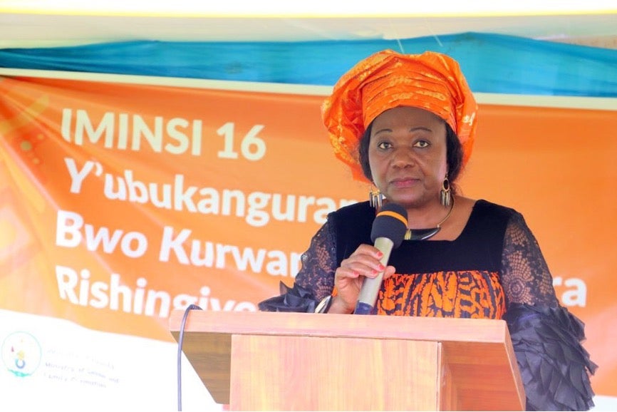 Madam Jennet Kem, UN Women Country Representative speaking at the 16days launch in Nyamasheke district. Photo: UN Women/Pearl Karungi