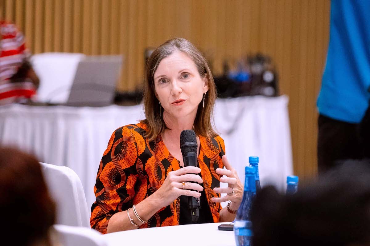 Ms. Juliana Lindsey, UNICEF Country Representative contributing from the floor. Photo: UN Women Rwanda/Next line