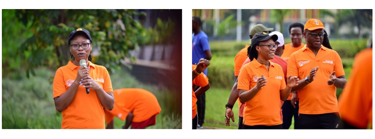 L-R: Hon. Jeannette Bayisenge, Minister of Gender and Family Promotion addressing the participants at the car free day GBV awareness campaign together with Mr. Ozonia Ojielo, UN Resident Coordinator. Photo: UN Women/ Pearl Karungi.