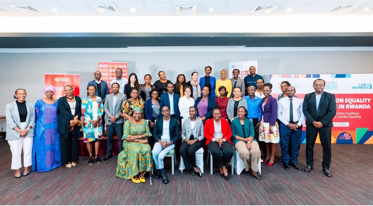 Group photo of some of the delegates at the GEF reflection day at Park Inn hotel in Kigali. Photo: UN Women/ Next line.