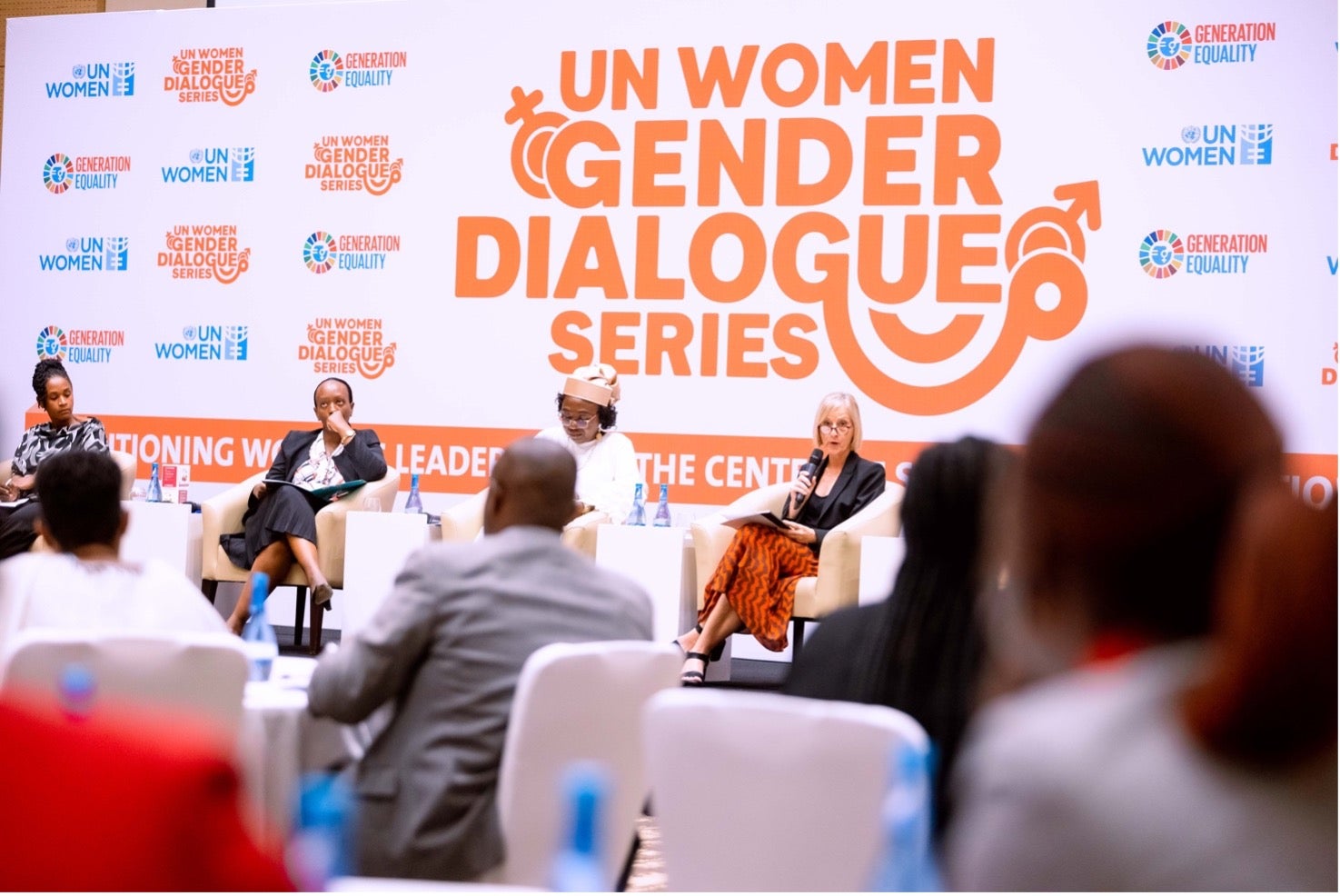 Panelists from L-R: Annette Kasabiiti, Farmer and Founder VeGeT Solutions, Nadine Umutoni, DG, National Child Development Agency, Jennet Kem, UN Women Country Representative and Edith Heines, Country Representative WFP.