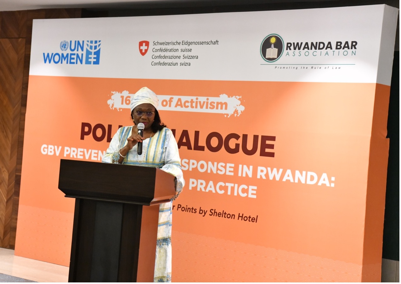 Madam Jennet Kem, UN Women Country Representative speaking at the GBV Policy Dialogue at Four Points by Sheraton Hotel. Photo: UN Women/Pearl Karungi