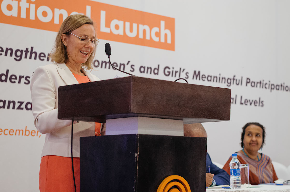 Ambassador of Finland to Tanzania, Theresa Zitting, spaeking at the launch. Photo: UN Women