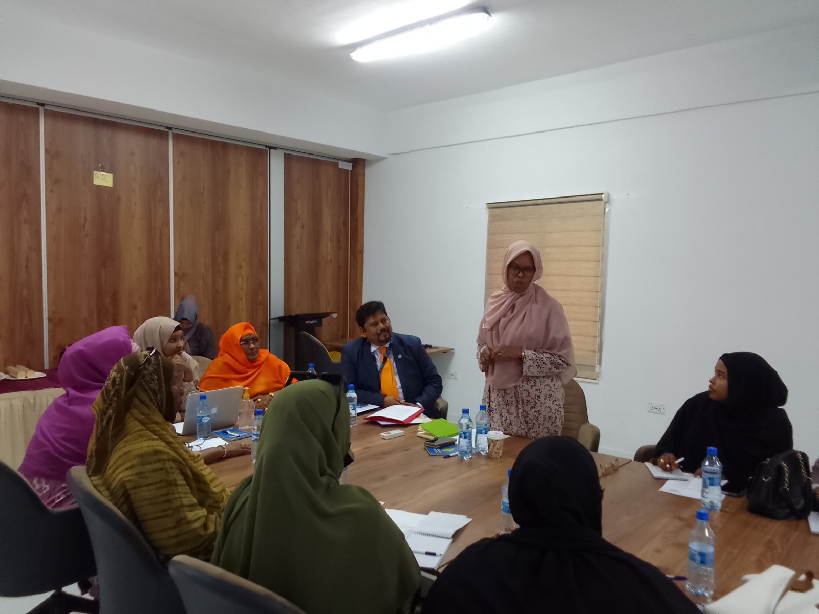 Hon. Minister Ubah Hussein from Ministry of Women Human Right Developme, Galmudug addressing members of Parliament from Hirshabelle and Galmudug State on the establishment of the PWC at FMS level..jpg