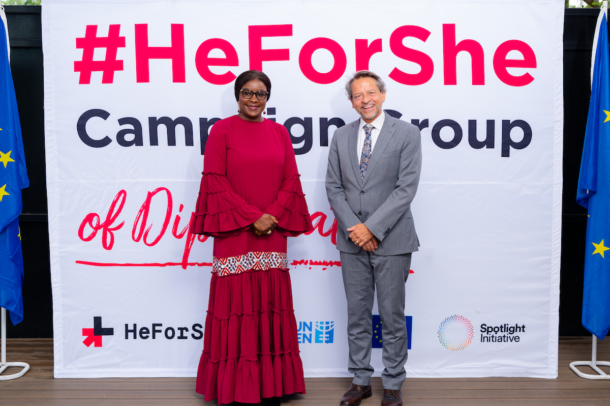 Co-Chairs of the #HeForShe Campaign Group of Diplomats in Zimbabwe: the UN Women Zimbabwe Country Representative-Ms. Fatou Lo and the EU Ambassador Jobst von Kirchmann at the #HeForShe dialogue in Harare, Zimbabwe:  Photo: European Union in Zimbabwe