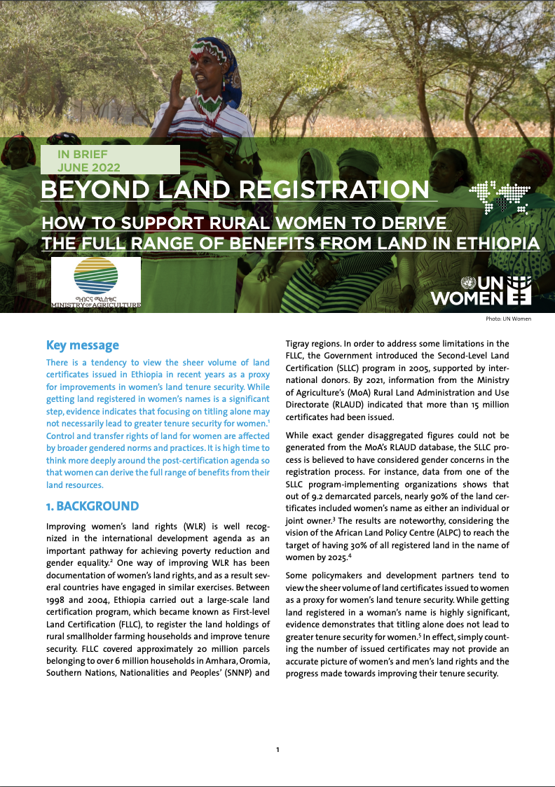 Policy Brief: Beyond Land Registration: How to support rural women to derive The full range of benefits from land in Ethiopia