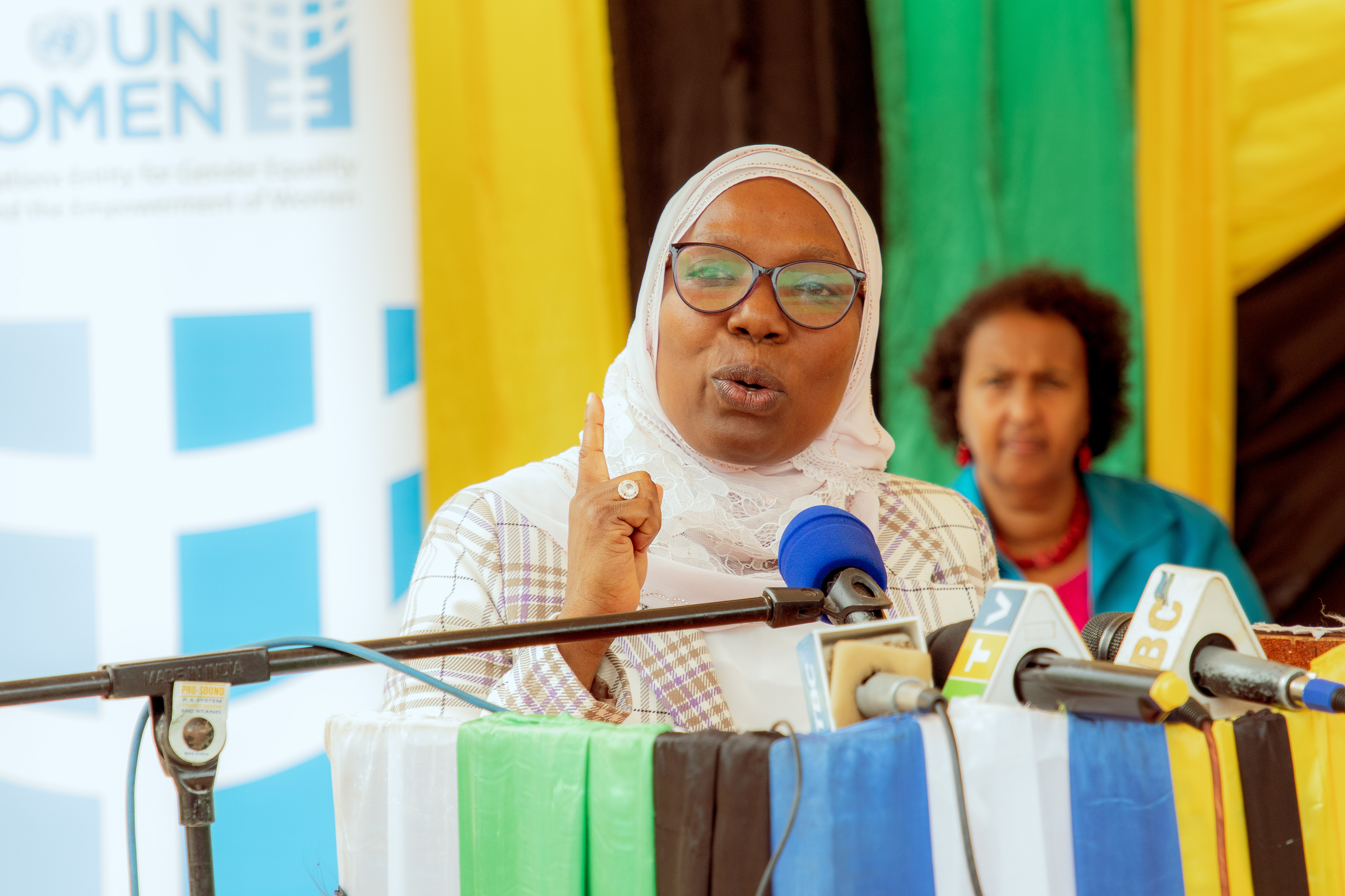 Hon. Anna Athanas Paul, Deputy Minister for Community Development, Gender, Elderly and Children, giving her remarks at the launch. Photo UN Women/ Ahmed Iddi 