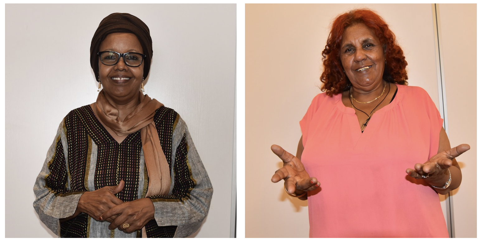 (From left) Mrs. Fowsia Abdulkadir, Deputy Commissioner at the Somalia Regional State Truth and Reconciliation Commission and Ms. Yemwodesh Bekele, the founder and Director of Women Can Do It. (Photo: UN Women/ Fikerte Abebe)