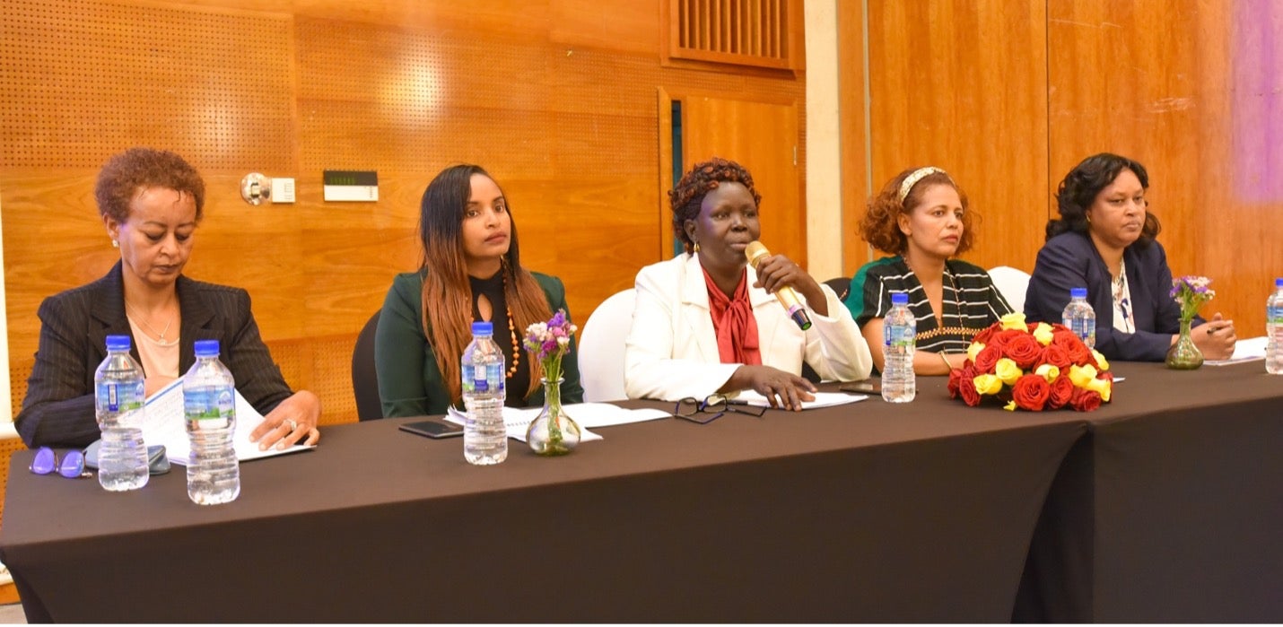 At the center: HE Mrs. Alemitu Omot, State Minister of Ministry of Women and Social Affairs, delivering closing and key way forward remarks. Photo: UN Women/Tensae Yemane