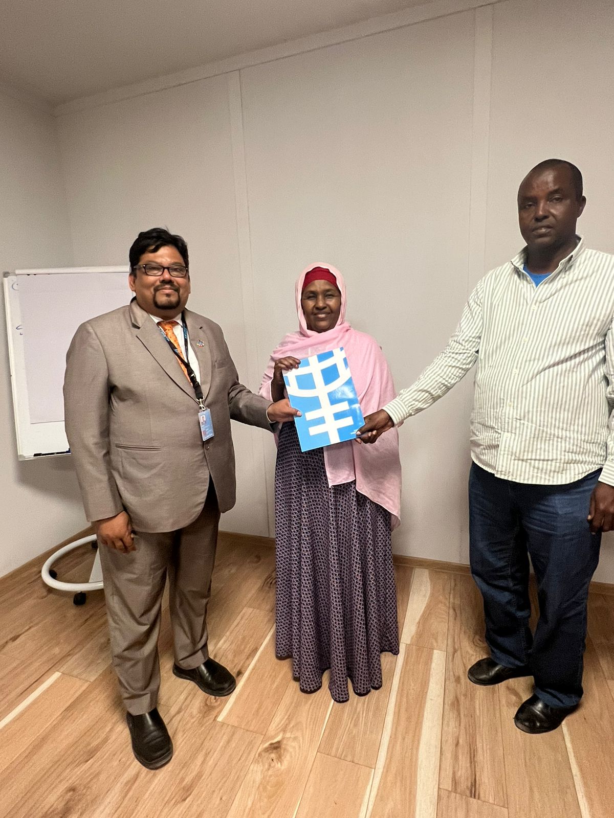Dr. Syed Sadiq Head of Un Women Somalia (left) and the CSO RG Chairperson Ms Asha Siyad (Centre) and the Co-Chair Abdukarin Kulane (right)Photo by Mohamed
