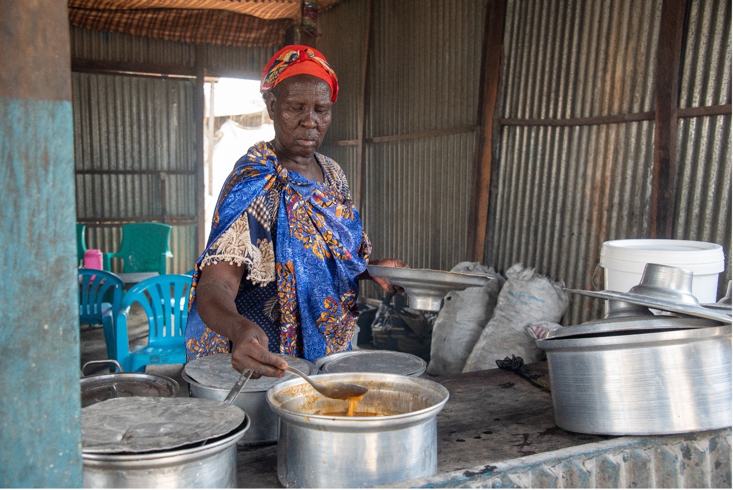 Rebecca Nyakuoth at her restaurant in Rubkona. (Photo: UN Women/James Ochweri) 