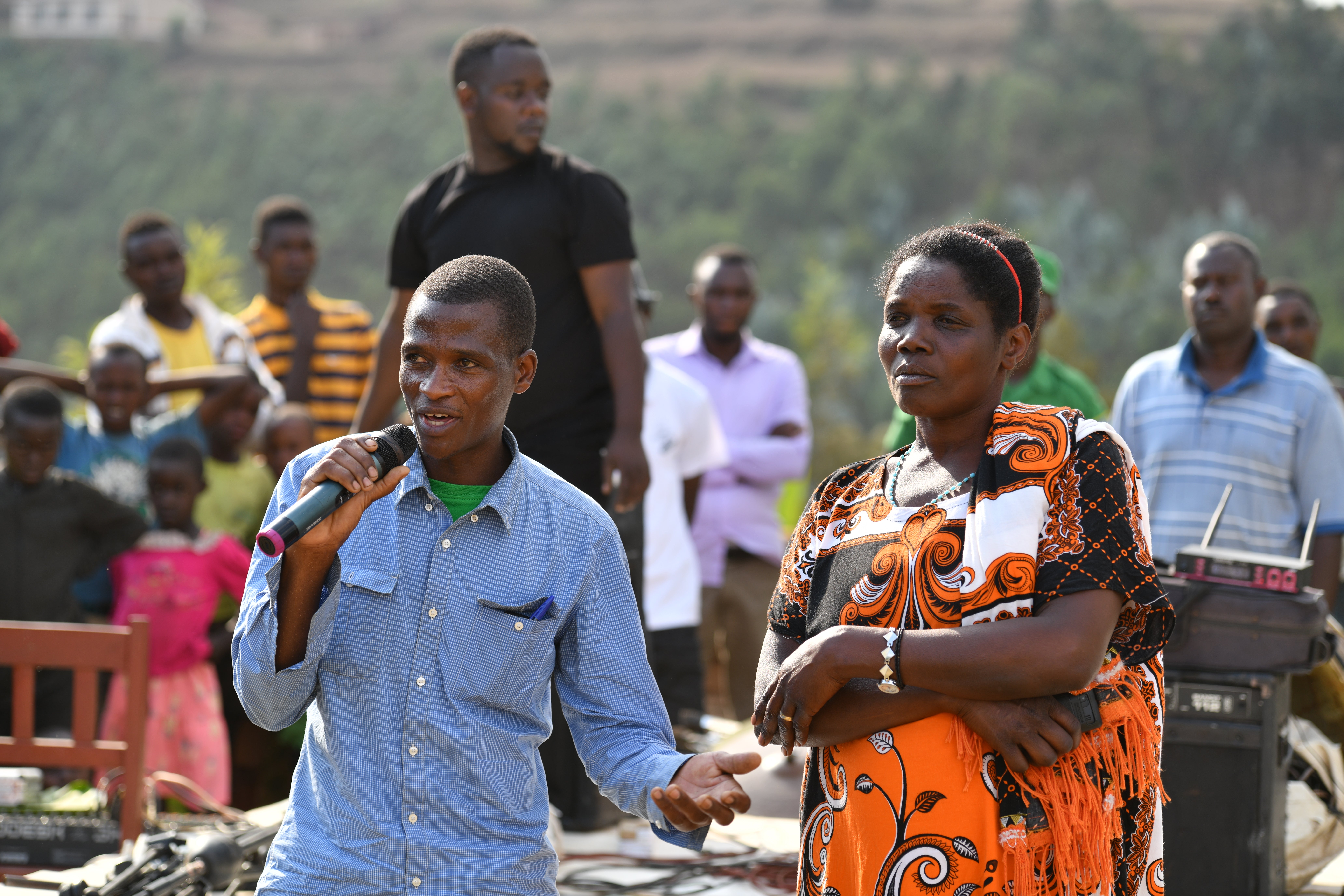 Ndiyunguye Stanislas and Dushimimana Judith, a married couple from Nyaruguru district giving a testimony during the public awareness raising event