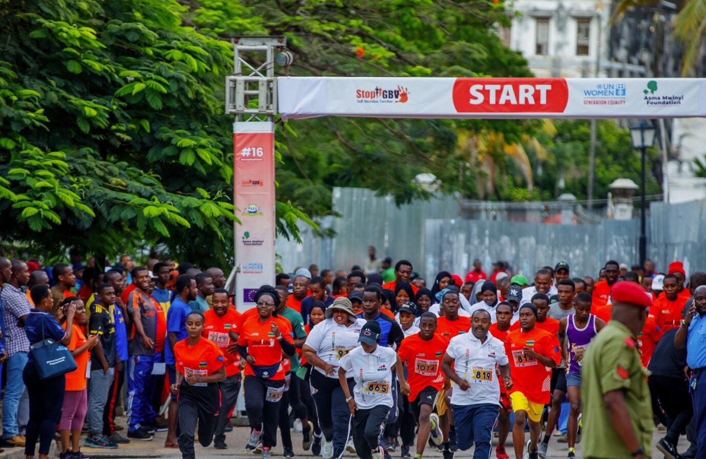 Participants at the STOP GBV Half-Marathon in Zanzibar. 