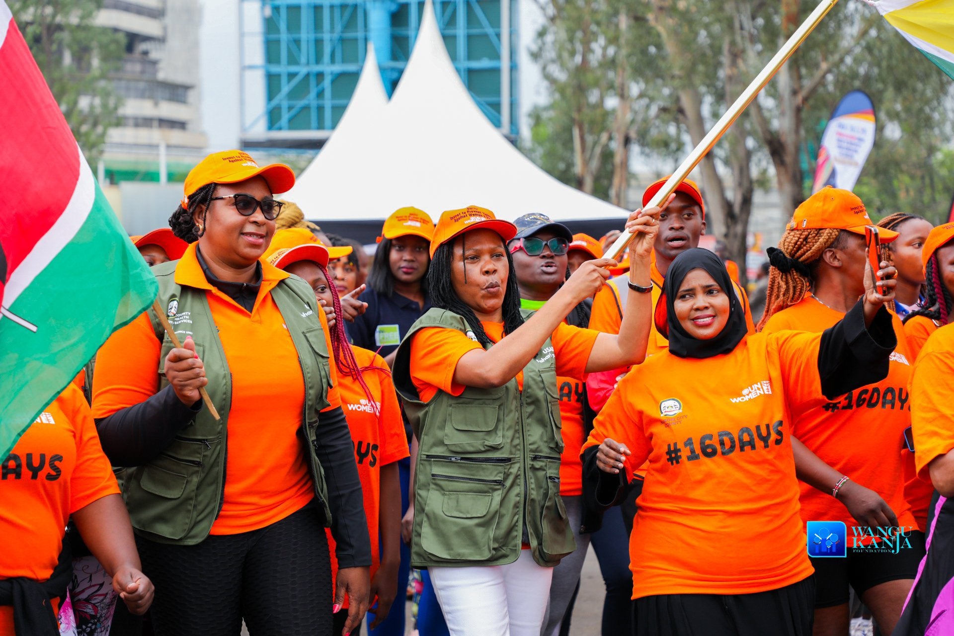 Cabinet Secretary for Gender, Hon. Aisha Jumwa (far left) leads the marathon against GBV during the 2023 16 Days commemoration. Photo: UN Women Kenya