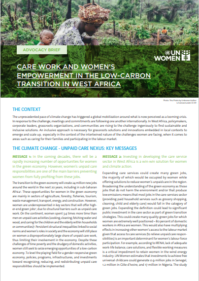 CARE WORK AND WOMEN’S EMPOWERMENT IN THE LOW-CARBON TRANSITION IN WEST AFRICA