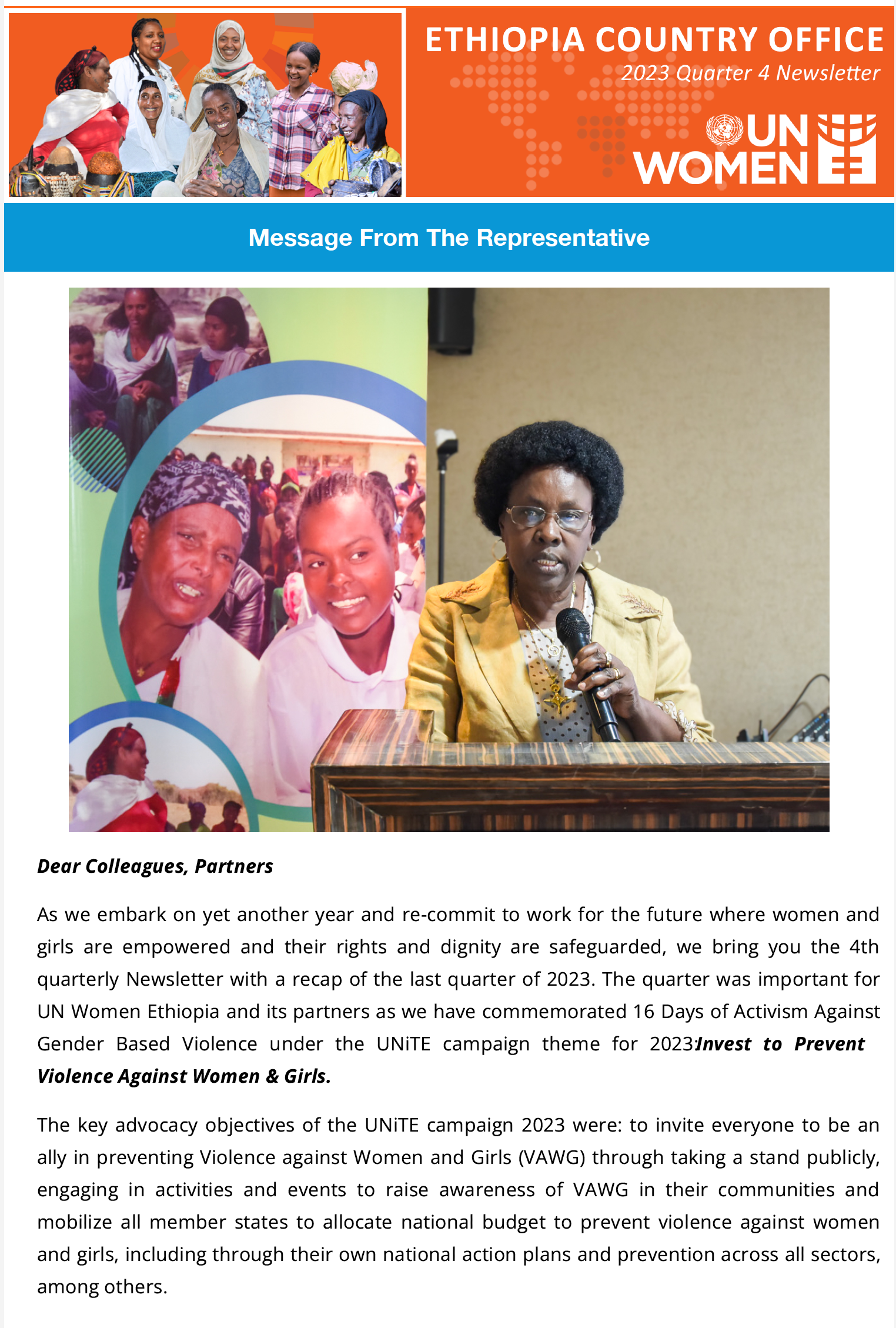 UN Women Ethiopia Country Office 2023 Quarter 4 Newsletter
