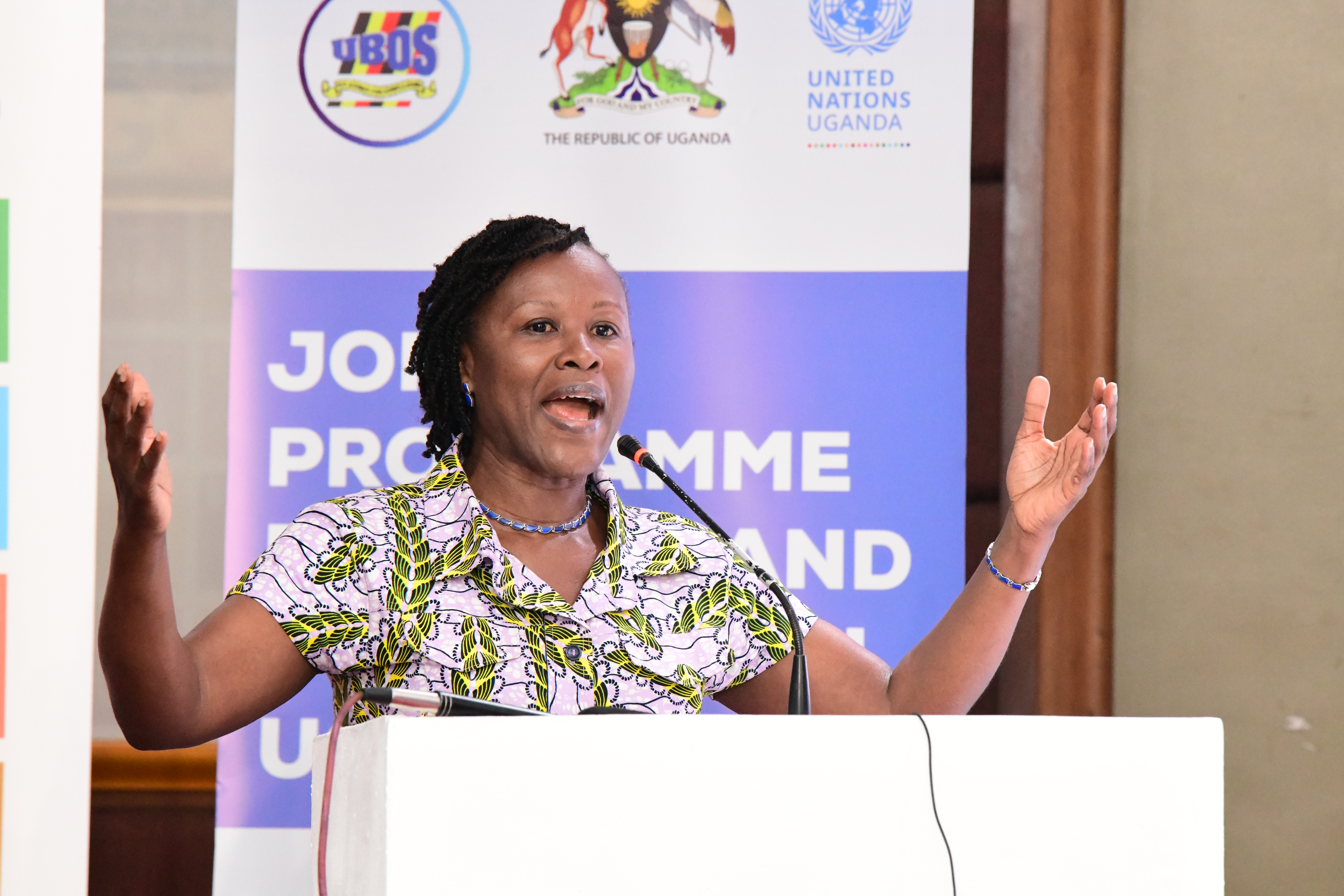 UN Resident Coordinator in Uganda, Susan Namondo, while giving her speech at the launch of the Joint Programme for Data and Statistics in Kampala.