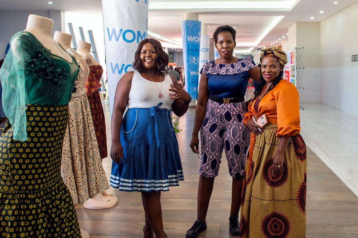 Participants of the Accelerating Women-Owned Micro Enterprises programme showcase their fashion products in Gaborone, Botswana. Photo: UN Women.