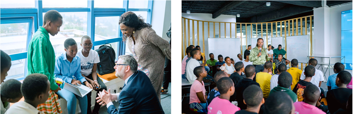 Some of the leaders and mentors including Mr. Thorsten Schafer Gumbel, Chair of the GIZ Management Board and Edyne Umuhoza, young Rwandan pilot interacting with AGCCI participants.