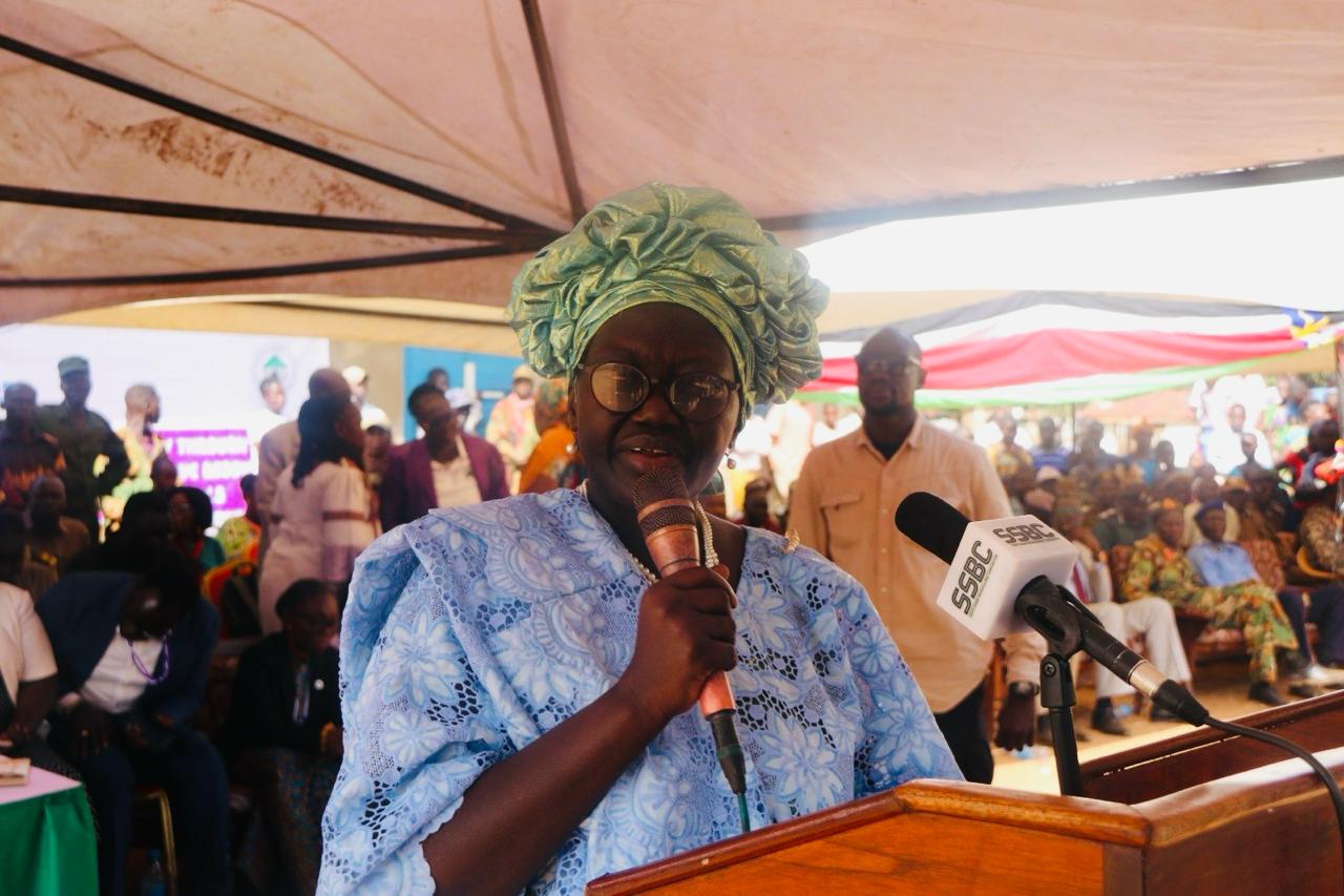 Minister of Gender, Child and Social Welfare, Aya Benjamin Warile during the IWD 2024 event in Mundari. Photo Credit: Sarah Nyibak Chaat/UN Women SS