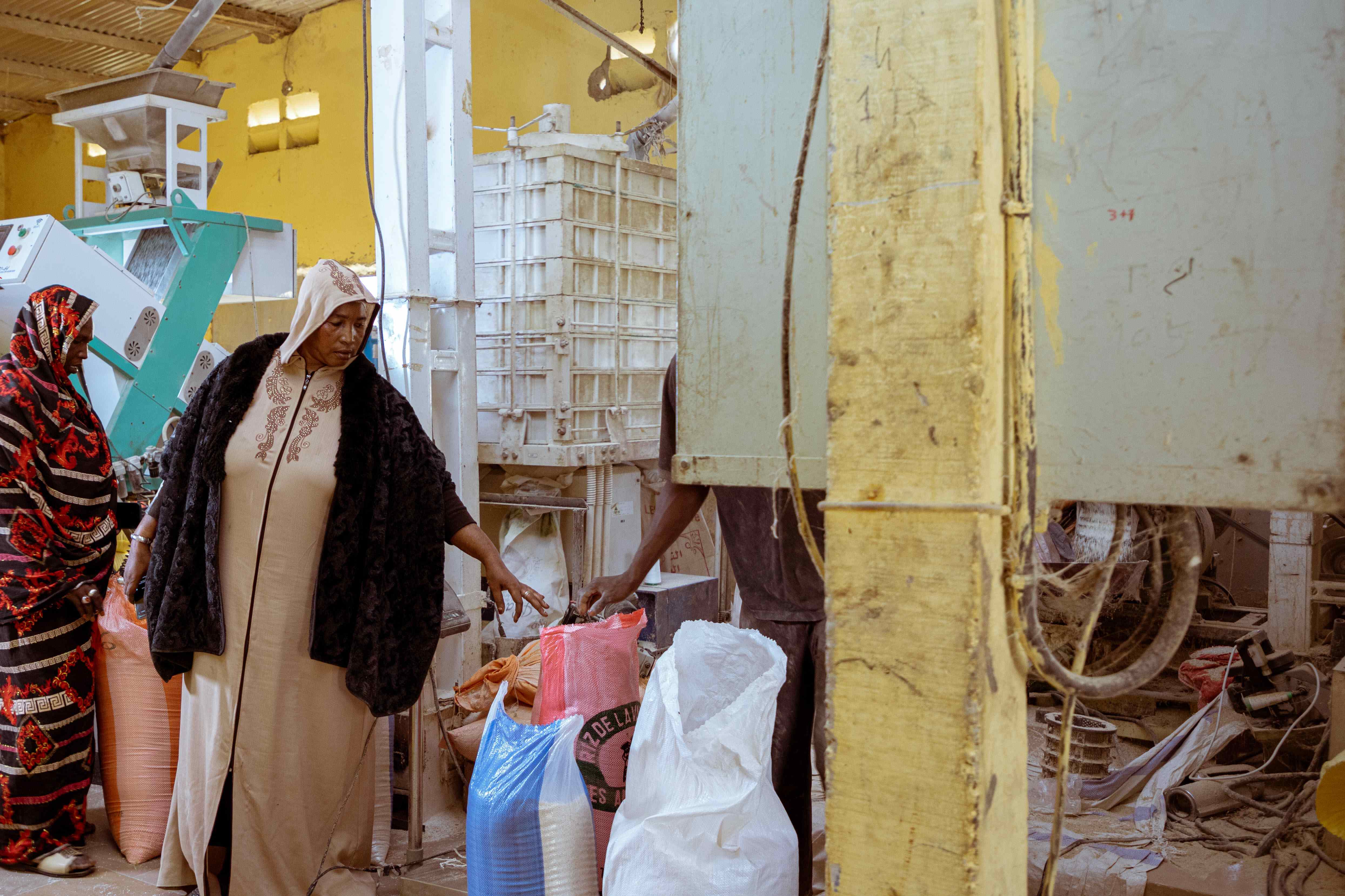 Awa Diallo, en train de travailler dans la rizerie du GIE Mame Cheikh Diagne. Crédit photo : Jean Baptiste DIOUF, ONU Femmes / 2023