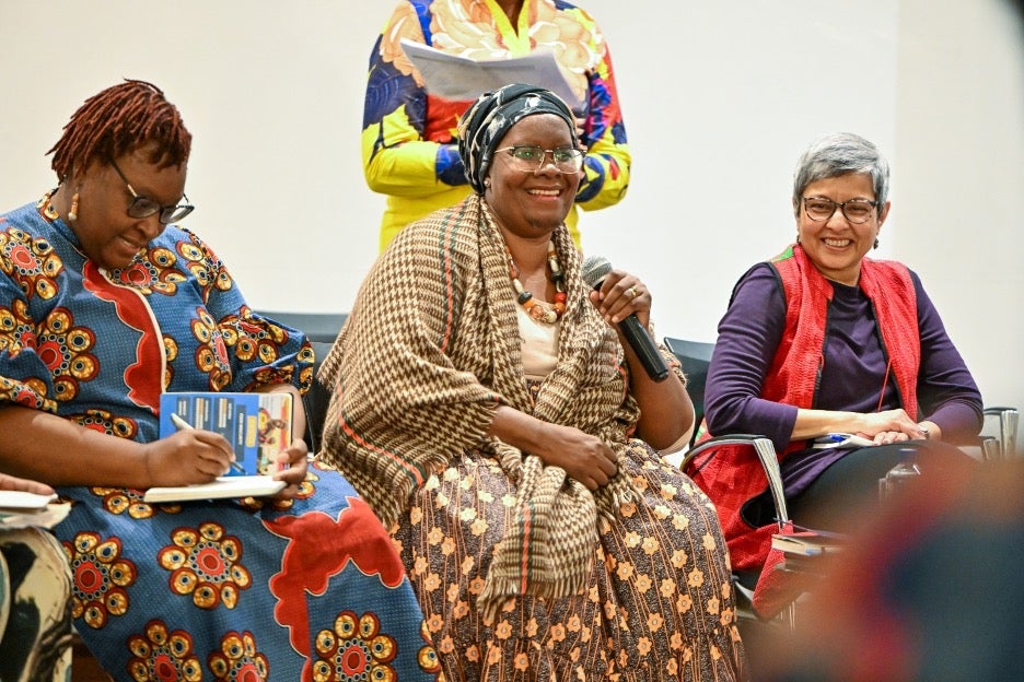 Nyaradzayi Gumbonzvanda, UN Women Deputy Executive Director, Lopa Banerjee, UN Women Director of Civil Society, Teresa Mugadza, Country Manager, IDLO Kenya. Photo: UN Women/James Ochweri. 
