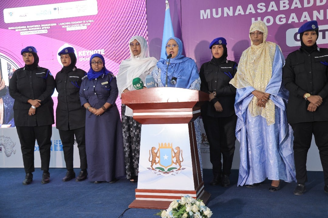 Her Excellency First Lady ZAHRA OMAR HASSAN (middle) congratulates the AWLN Somalia chapter. Photo/Somali Women Development Centre