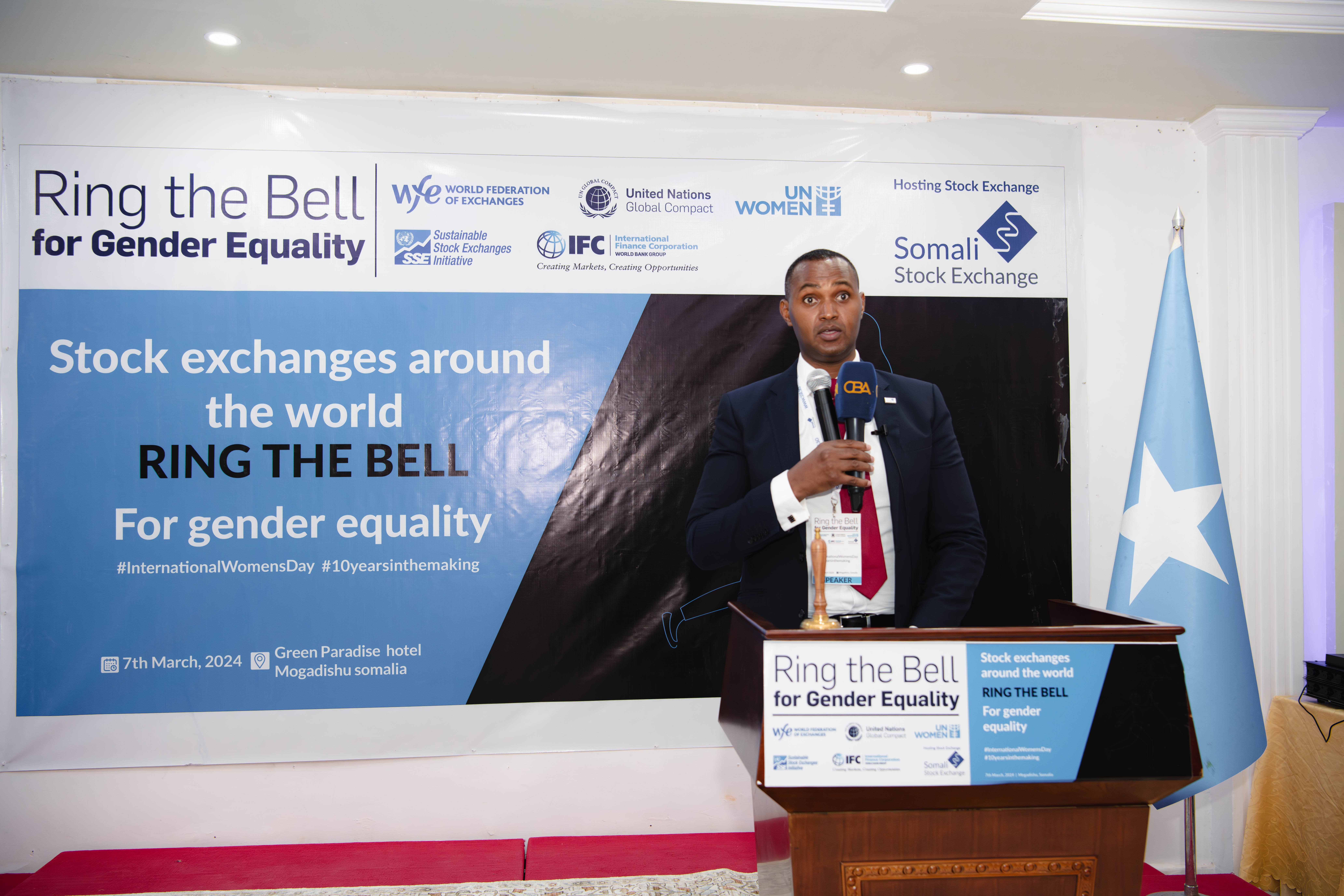 Hassan Dudde CEO of Somali Stock Exchange making his remarks. Photo: UNSOM SCPAG/Muktar 