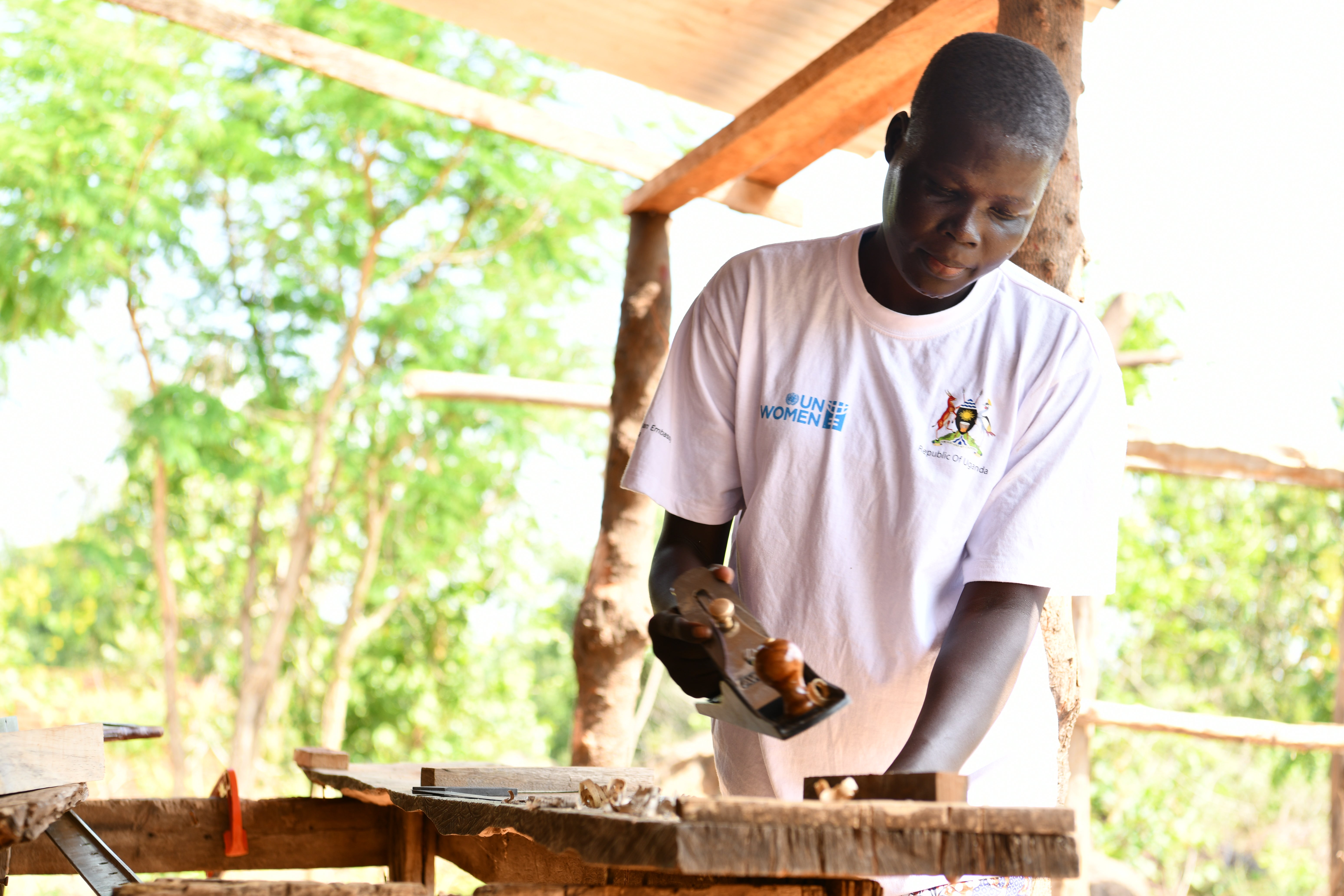 Annette Luka at a carpentry workshop in her community