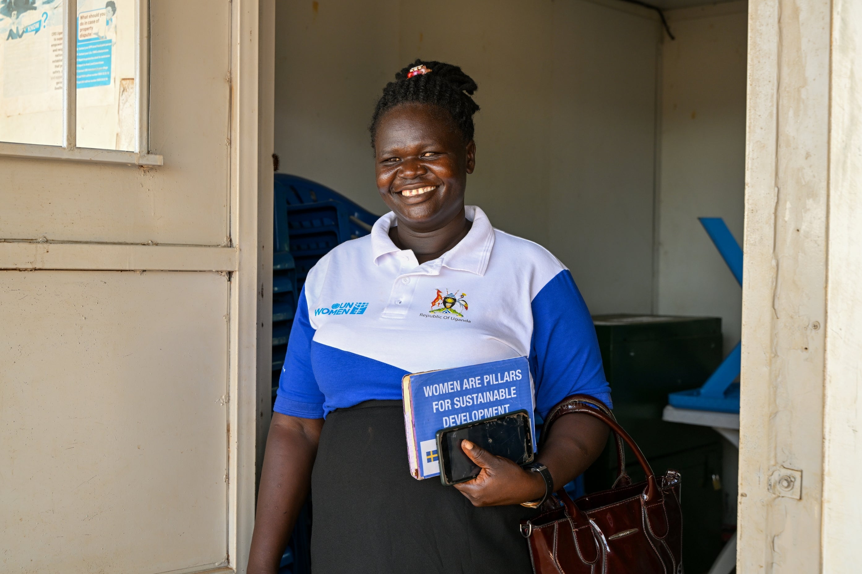 Grace Khamis, a South Sudanese refugee and chair of the Refugee Welfare Committee III in Bidibidi settlment. (Photo: UN Women/James Ochweri)