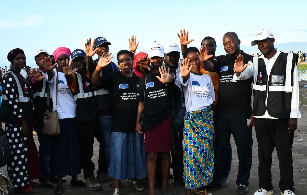 Gerald Kathumba and fellow change agents during a community awareness campaign in Mangochi, Malawi. Photo: UN Women/ Veronica Mukhuna